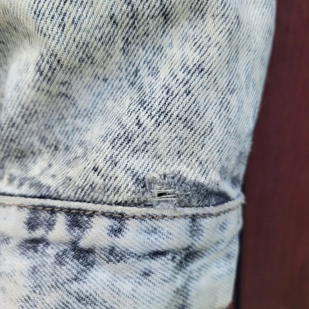 VTG Code Bleu Acid Wash Distressed Denim Trucker Jacket Men S Made in Japan 80s